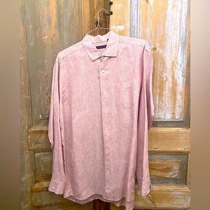 Saks Fifth Avenue Men’s L Red White stripe Linen Shirt